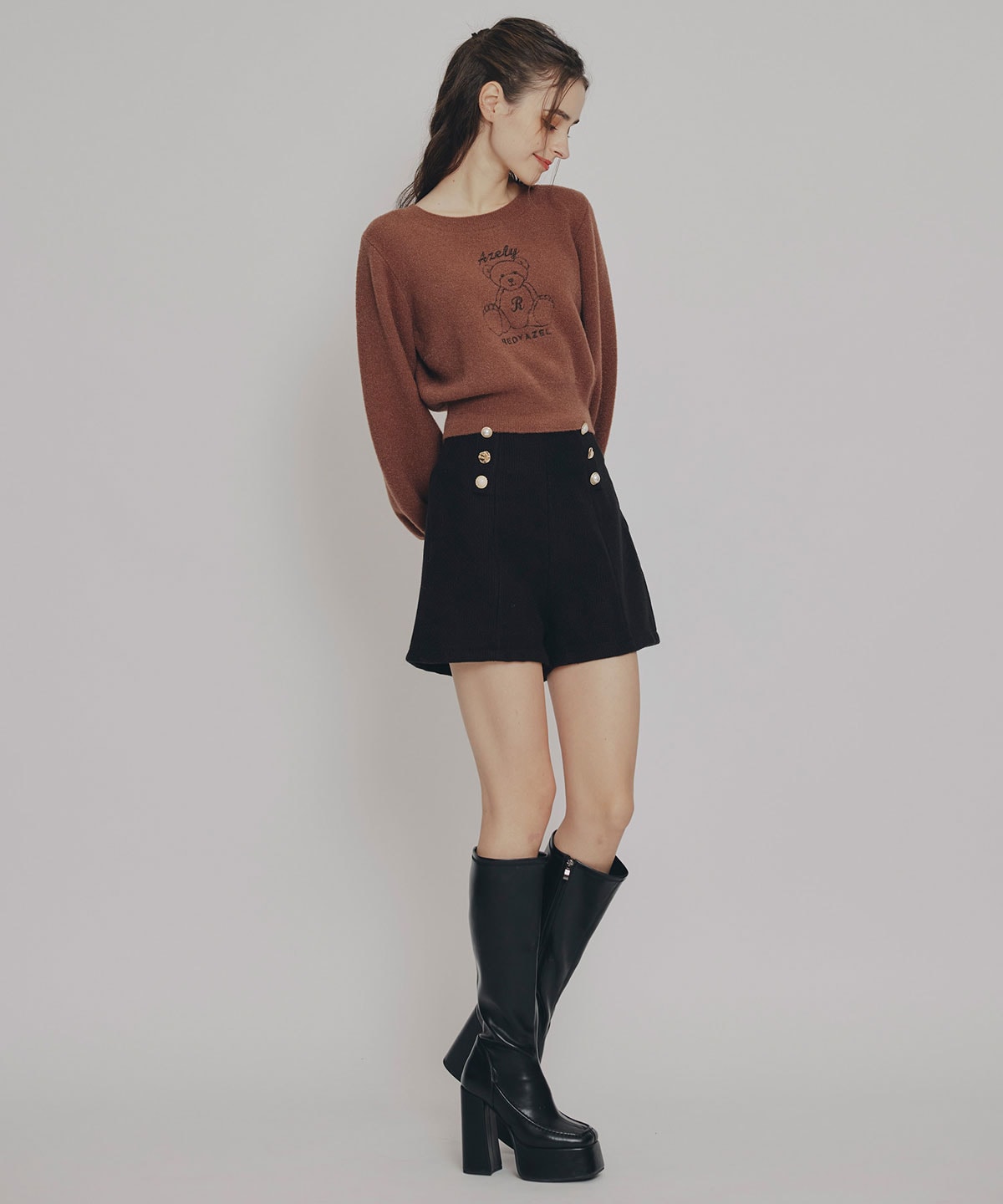 ハイウエストマルチボタンショートパンツ