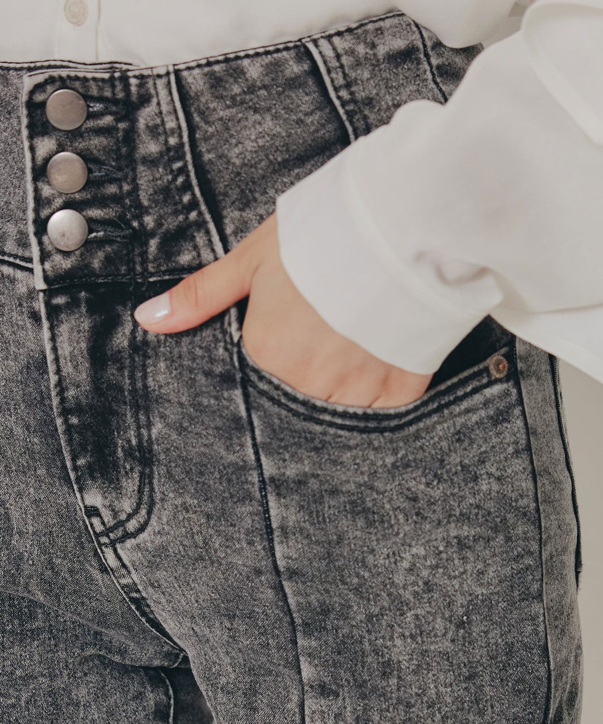 カットアウトリボンストレッチデニム