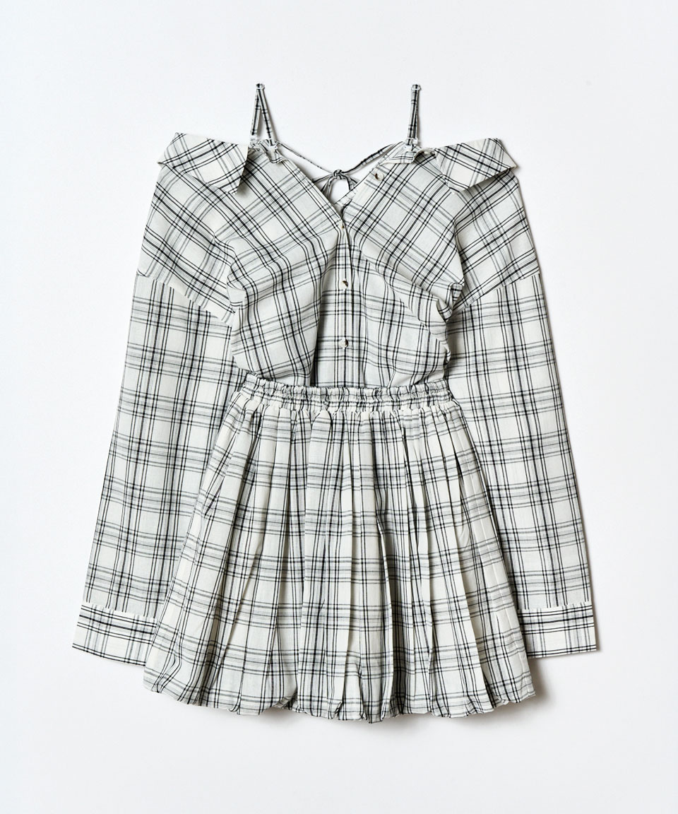 マルチWAYチェックブラウス×バルーンスカートセットアップ