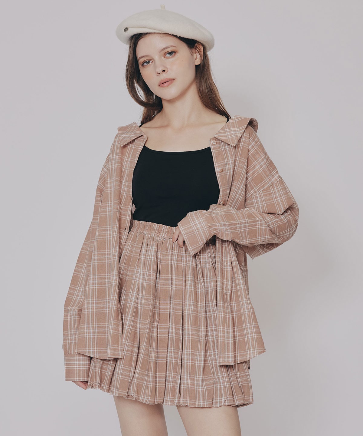 マルチWAYチェックブラウス×バルーンスカートセットアップ