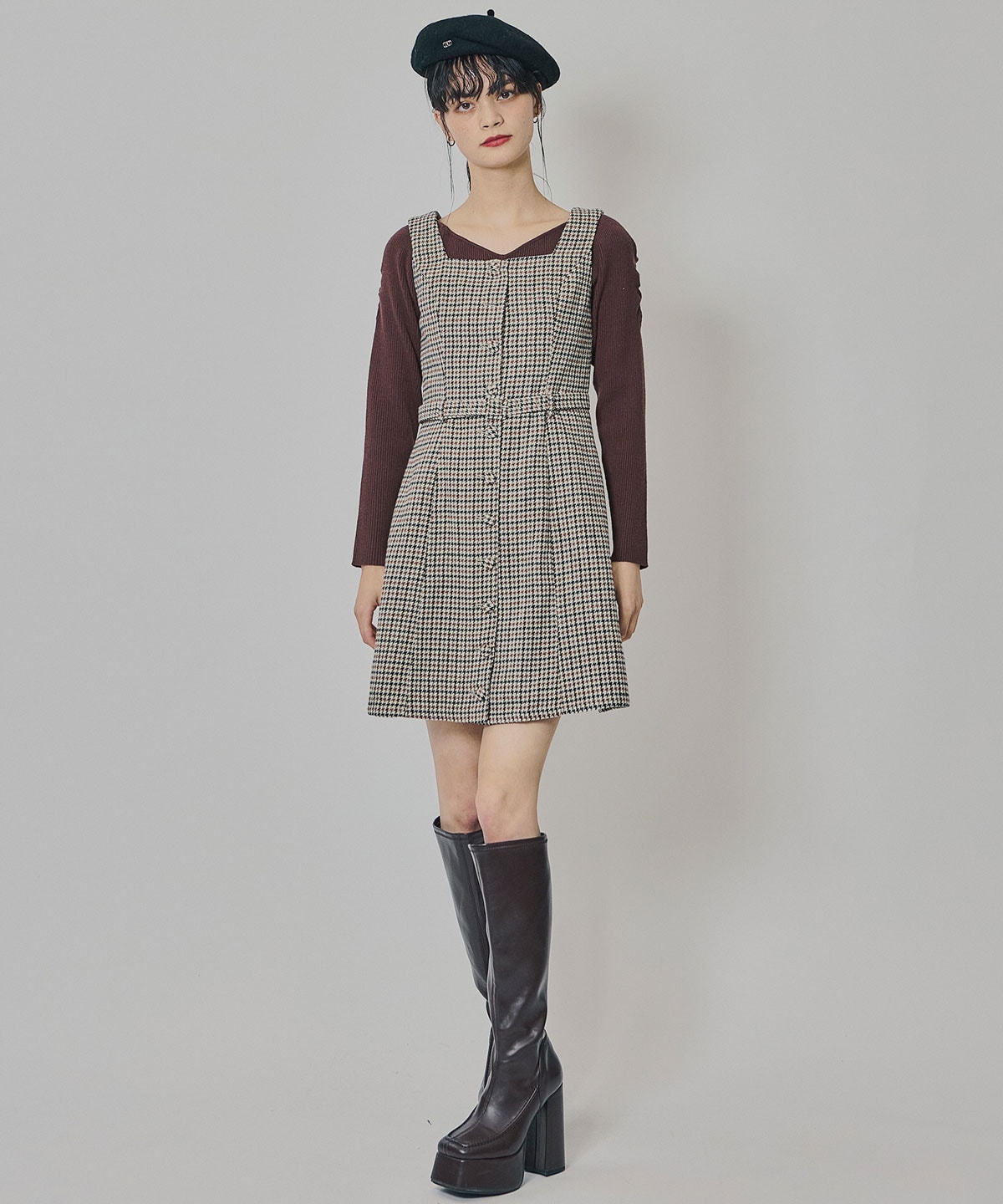 ハウンドトゥースショートジャケット×ミニワンピース