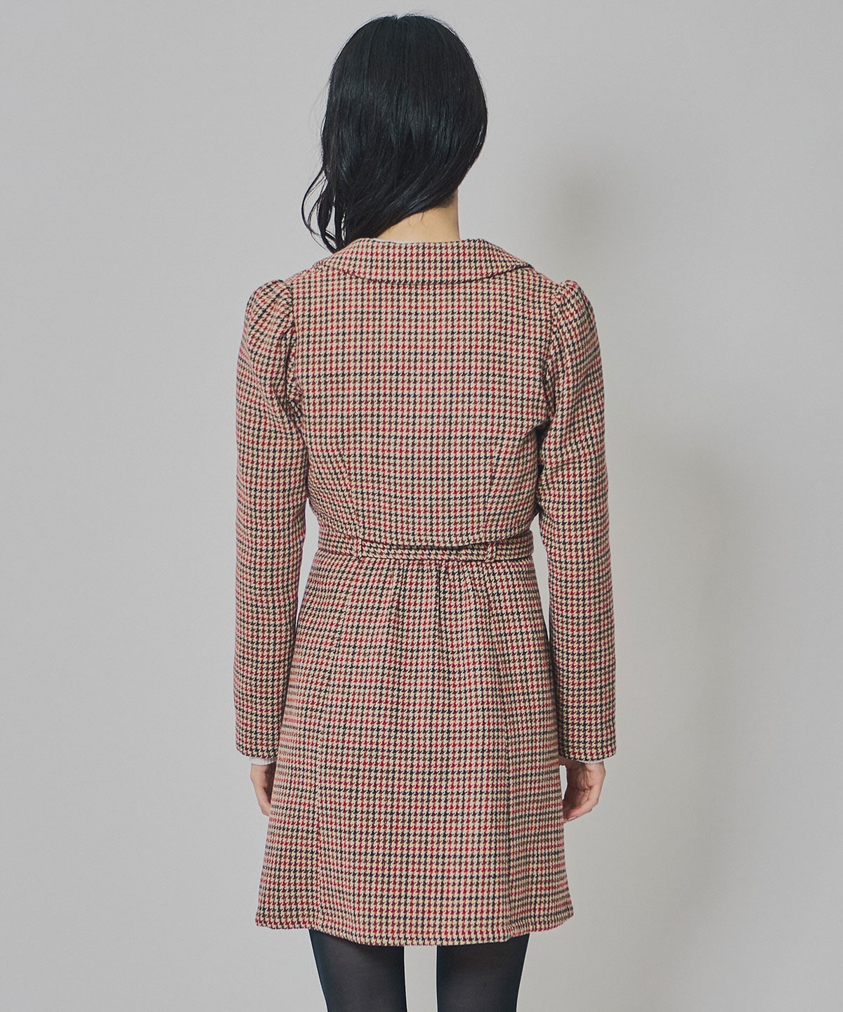 ハウンドトゥースショートジャケット×ミニワンピース