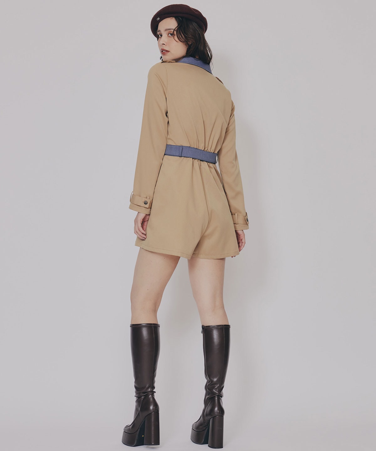 バイカラーベルトショートオールインワン