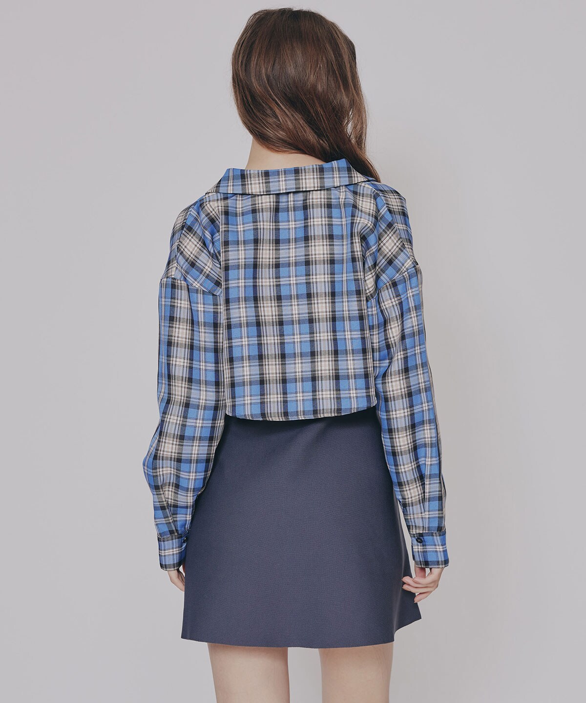 チェックショートシャツ×ニットミニワンピース