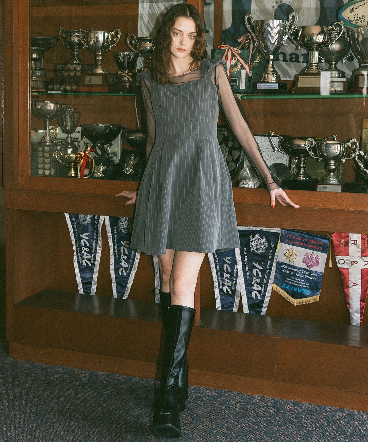 ストライプ2WAYフレアミニワンピース