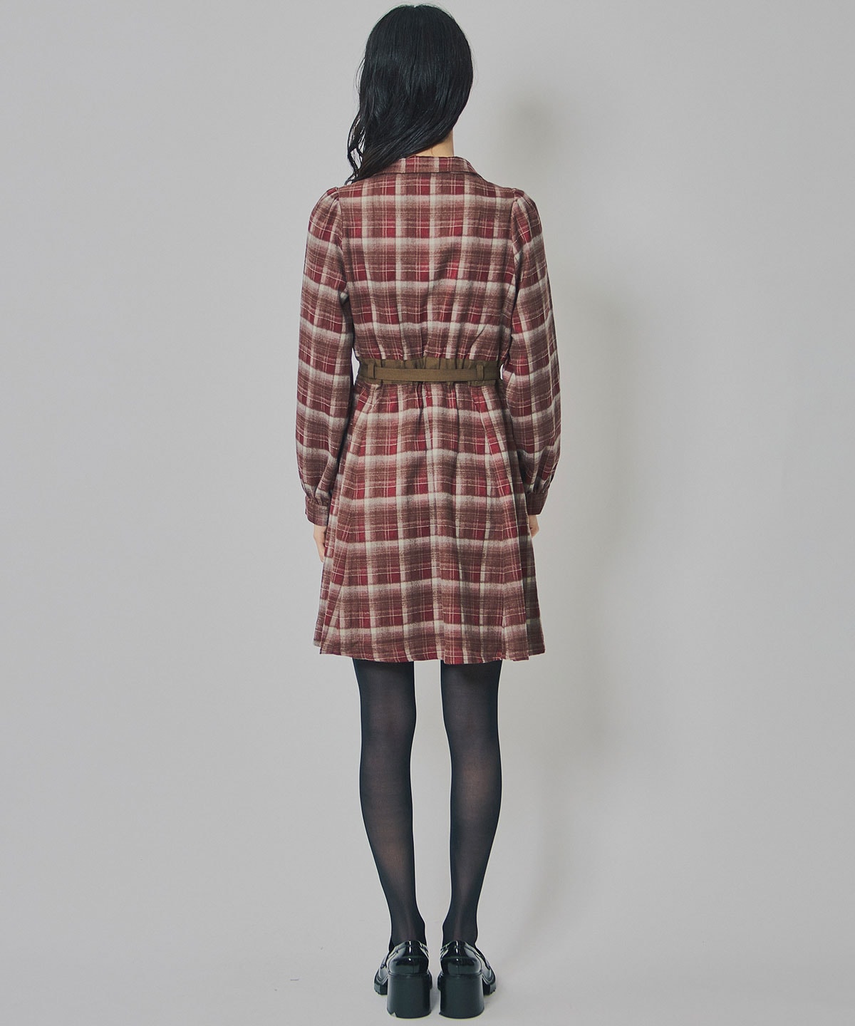 ウエストベルトチェックミニワンピース