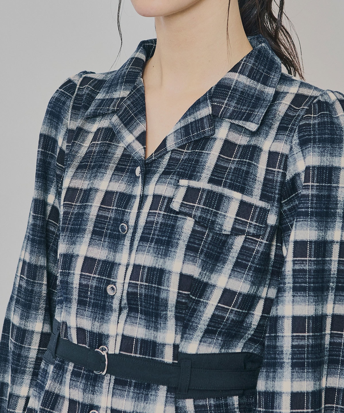 ウエストベルトチェックミニワンピース