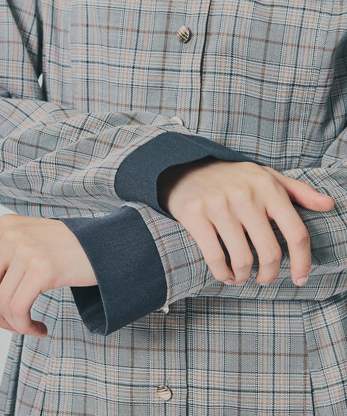 バイカラーチェックボックスプリーツシャツミニワンピース