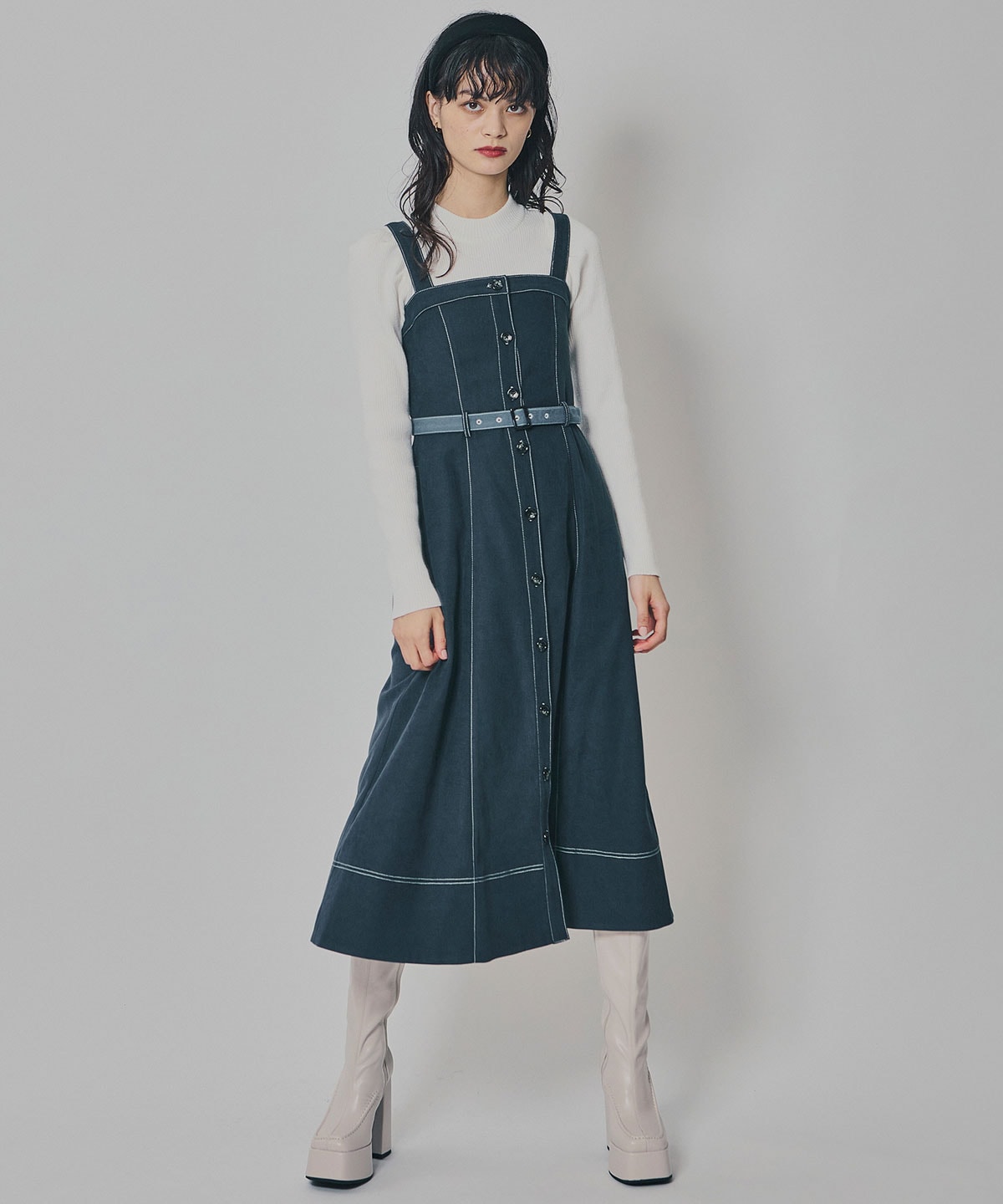 スエードライクショートジャケット×バイカラーワンピースセットアップ