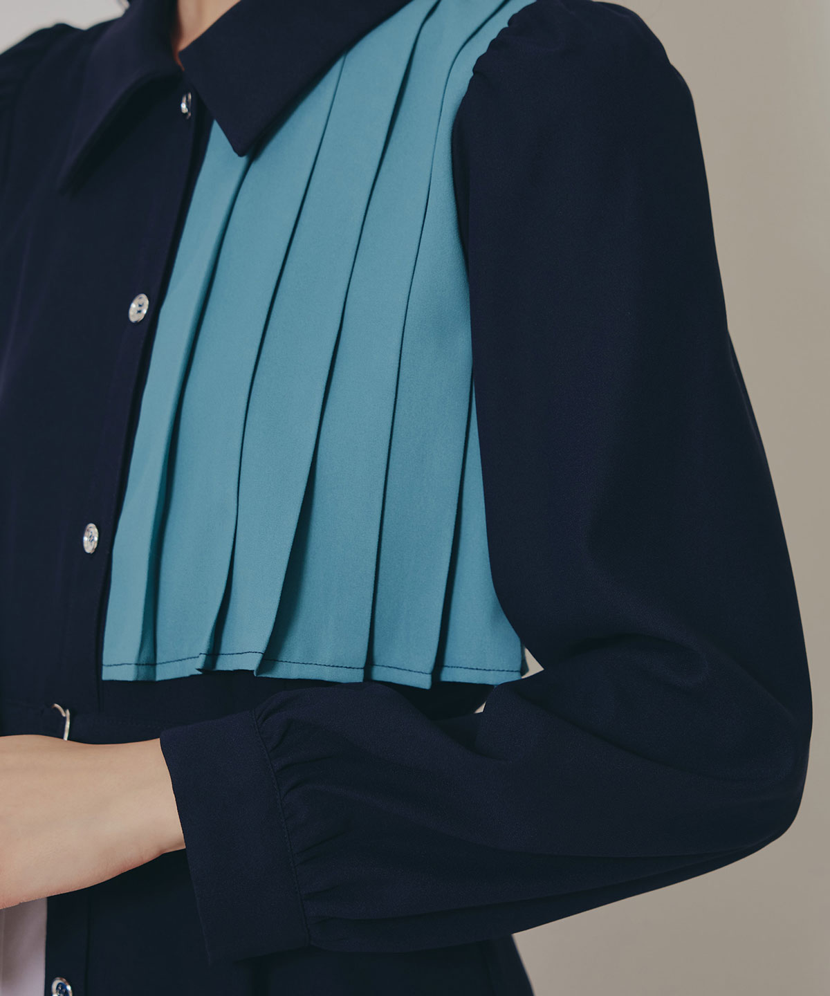 カラーブロックパネルアシメプリーツワンピース