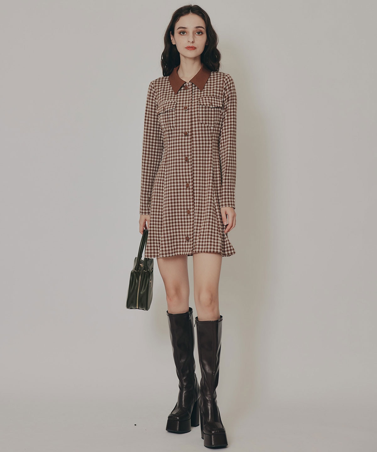 チェックバイカラーカットミニワンピース