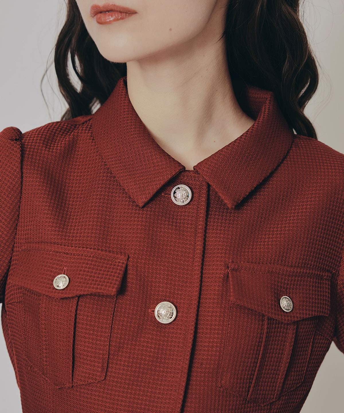 エンブレムボタンマイクロワッフルシャツワンピース