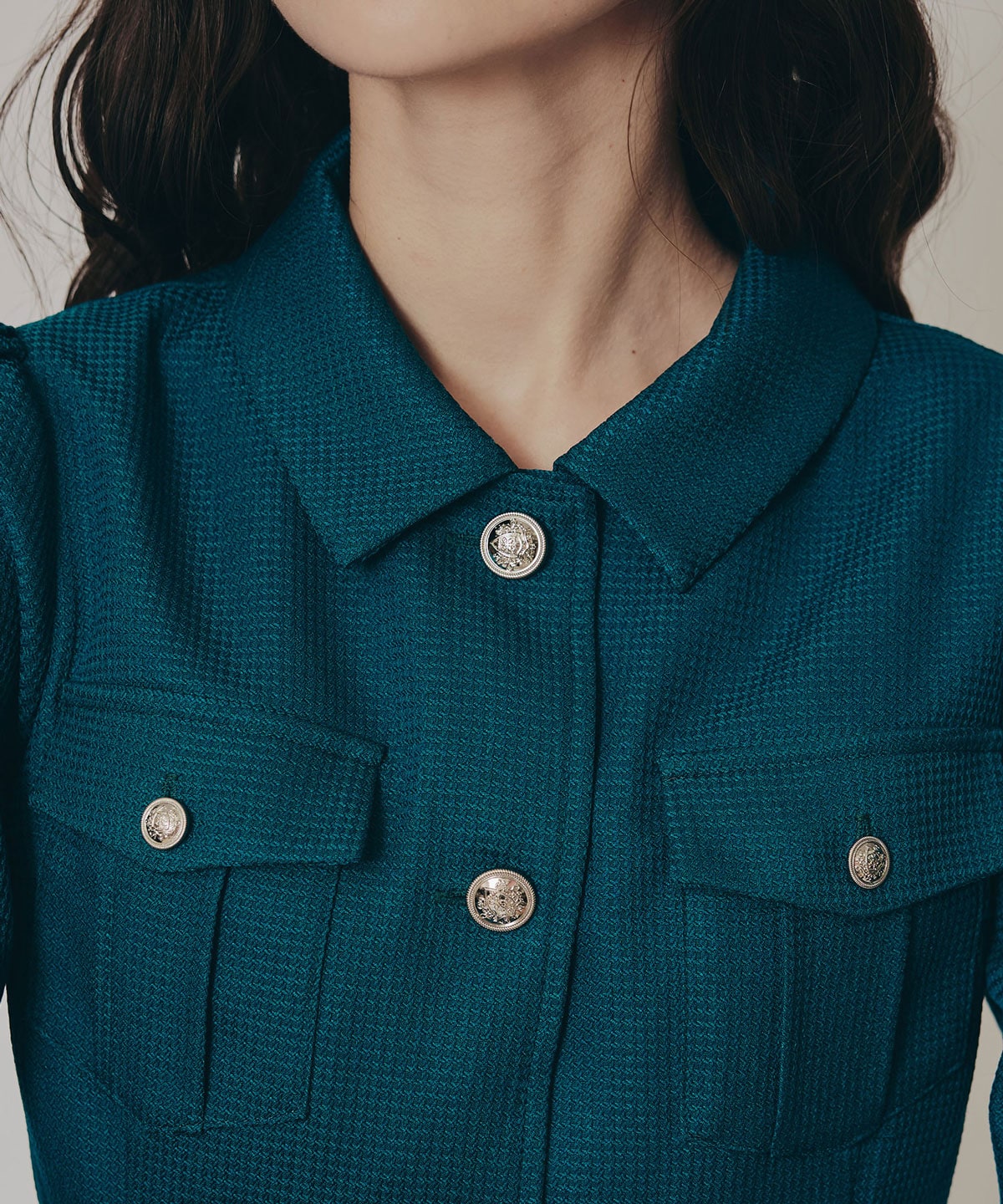 エンブレムボタンマイクロワッフルシャツワンピース