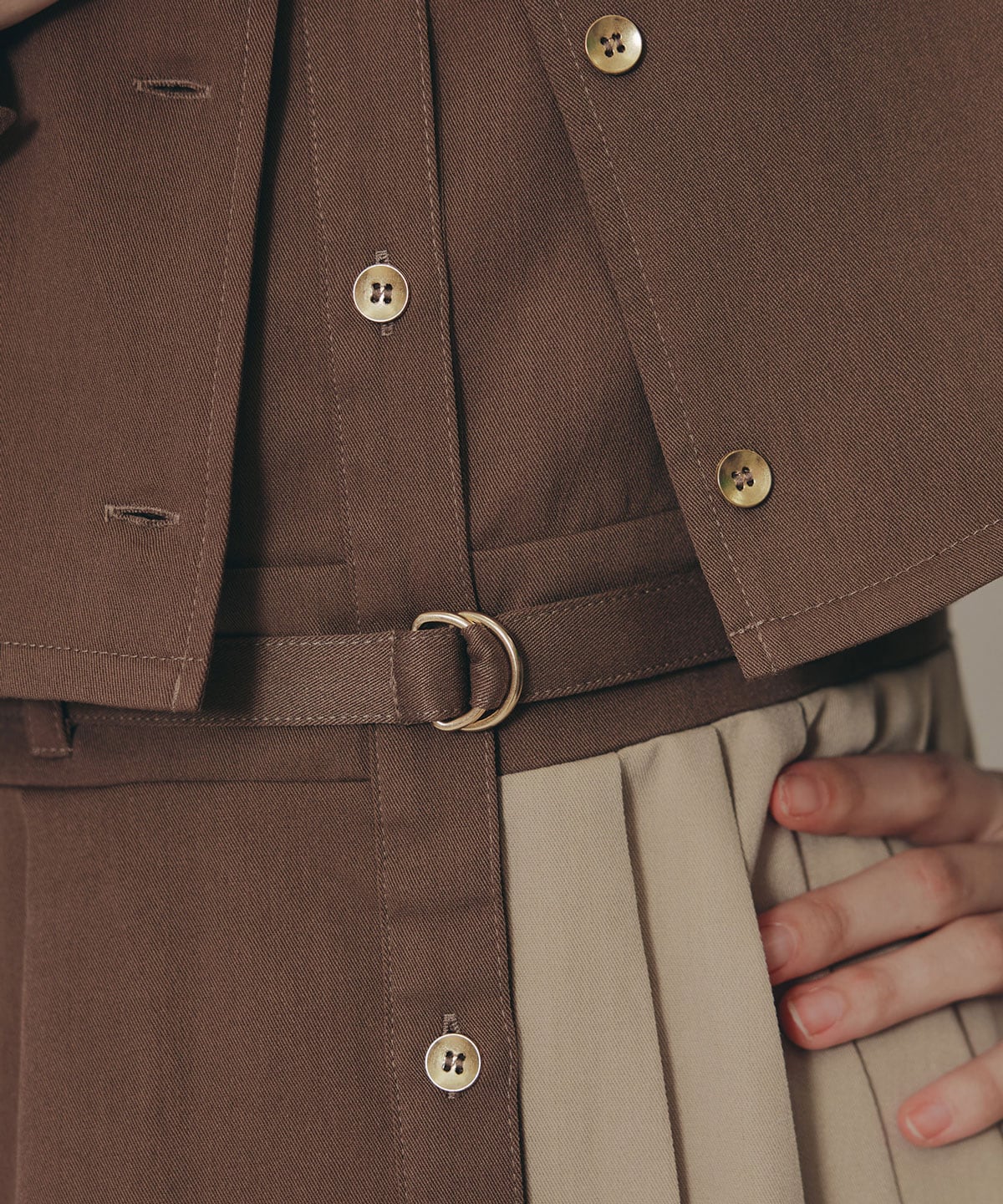 バイカラーアシメプリーツロングスリーブシャツワンピース