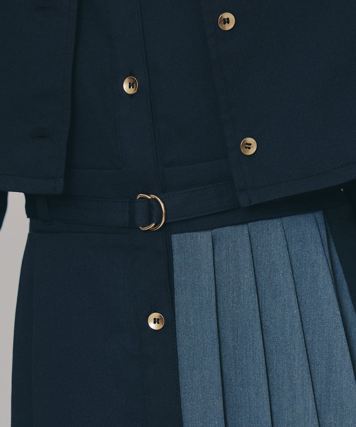 バイカラーアシメプリーツロングスリーブシャツワンピース