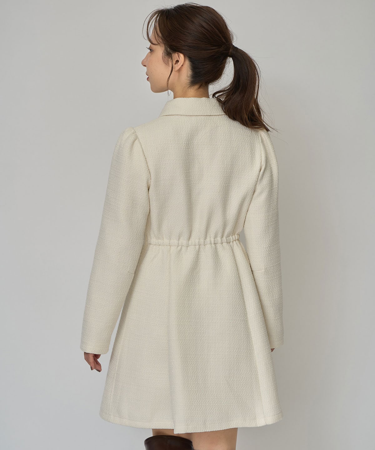 エンブレムボタンツイードシャツミニワンピース