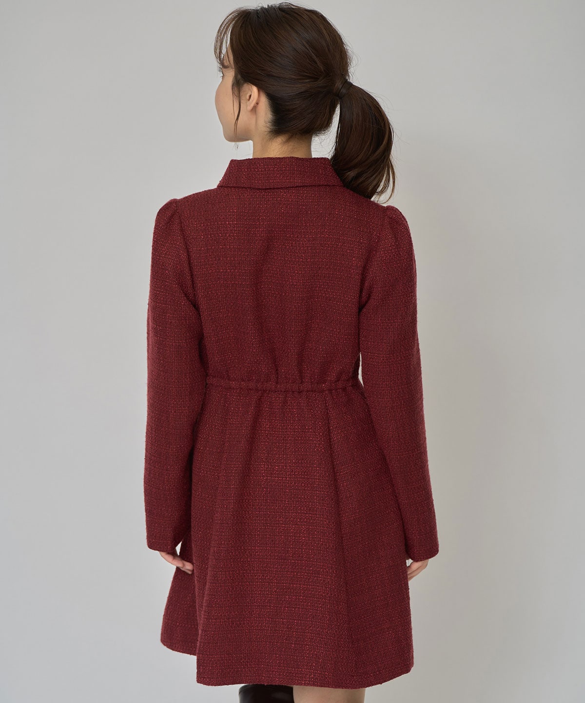 エンブレムボタンツイードシャツミニワンピース