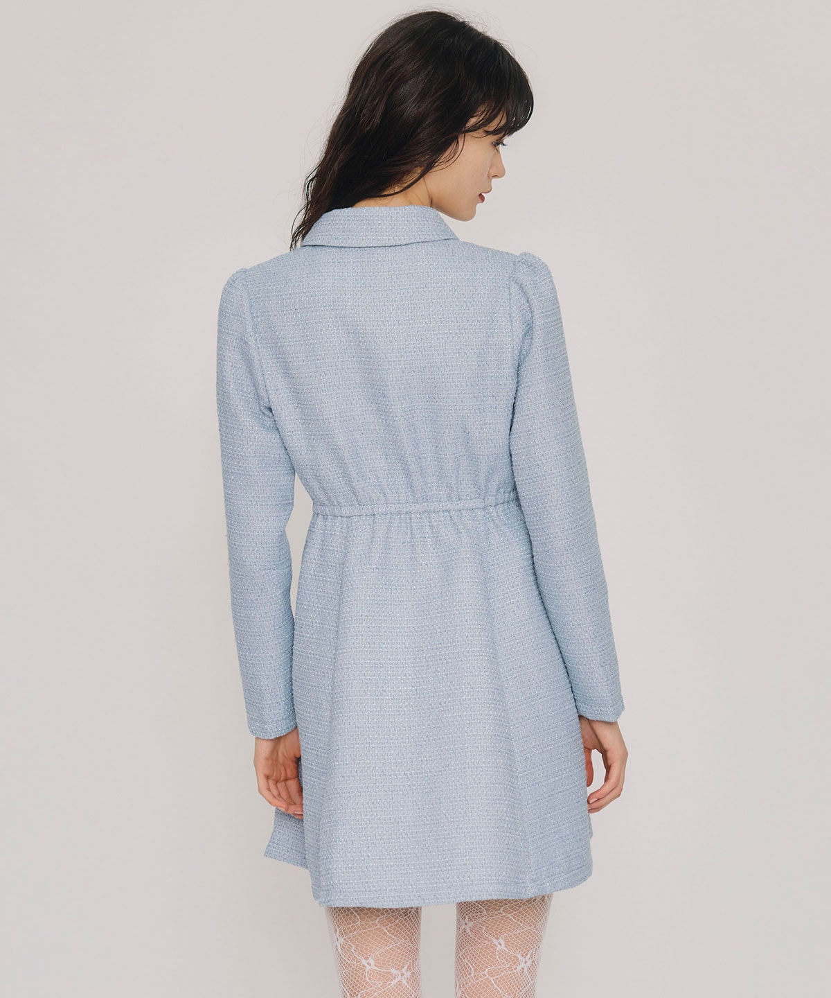 エンブレムボタンツイードシャツミニワンピース