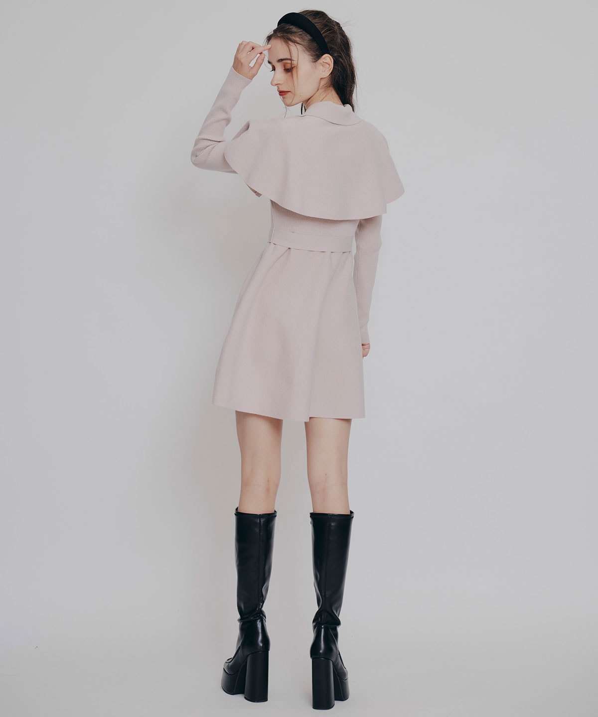 ケープSETニットフレアミニワンピース