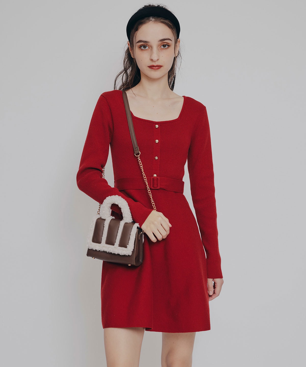 ケープSETニットフレアミニワンピース