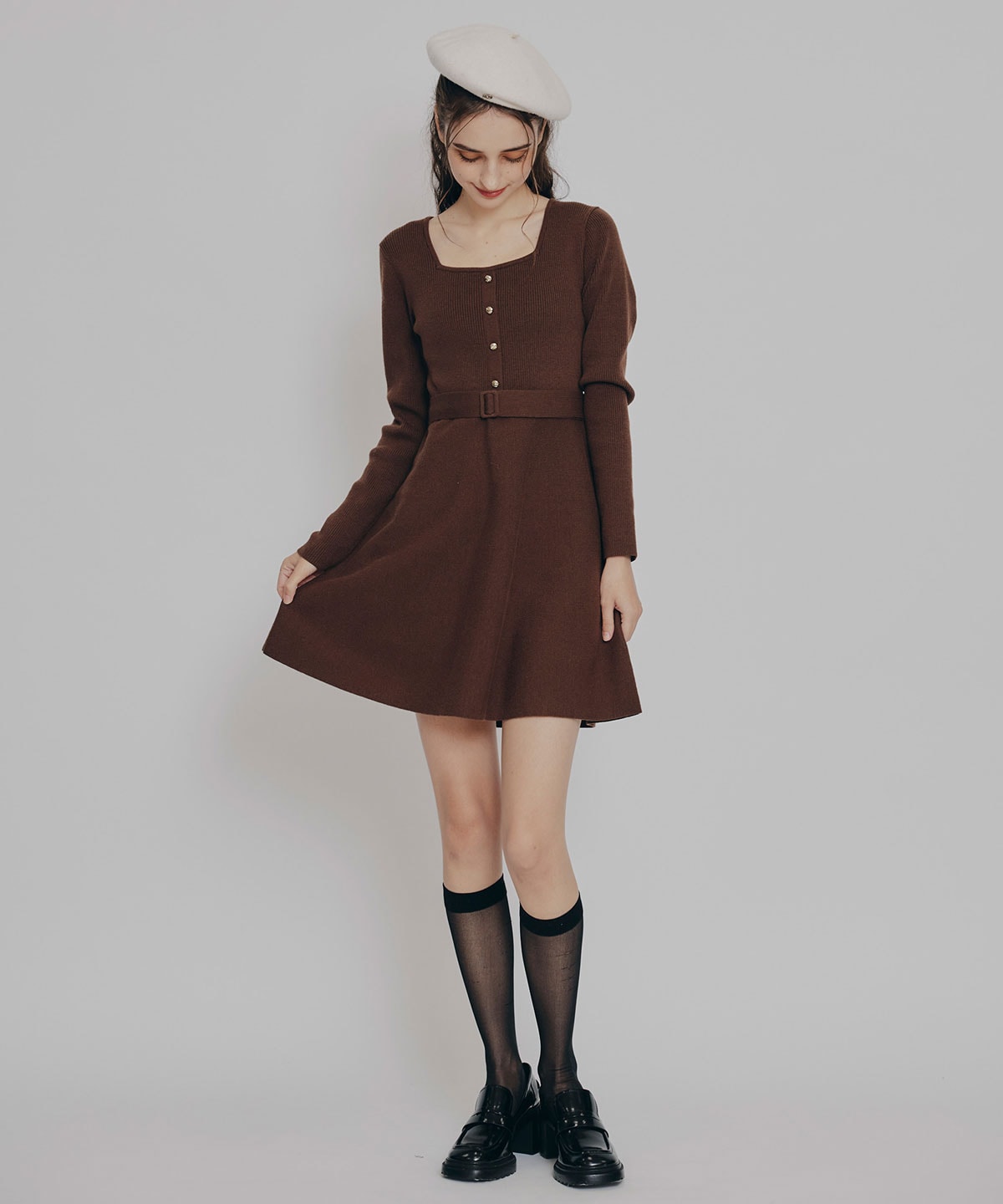 ケープSETニットフレアミニワンピース