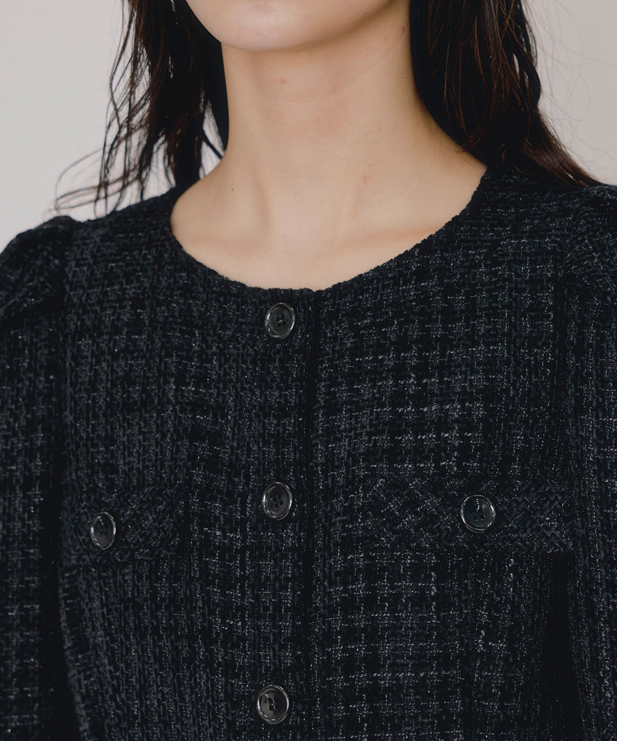 MIXツイードパフスリーブミニワンピース