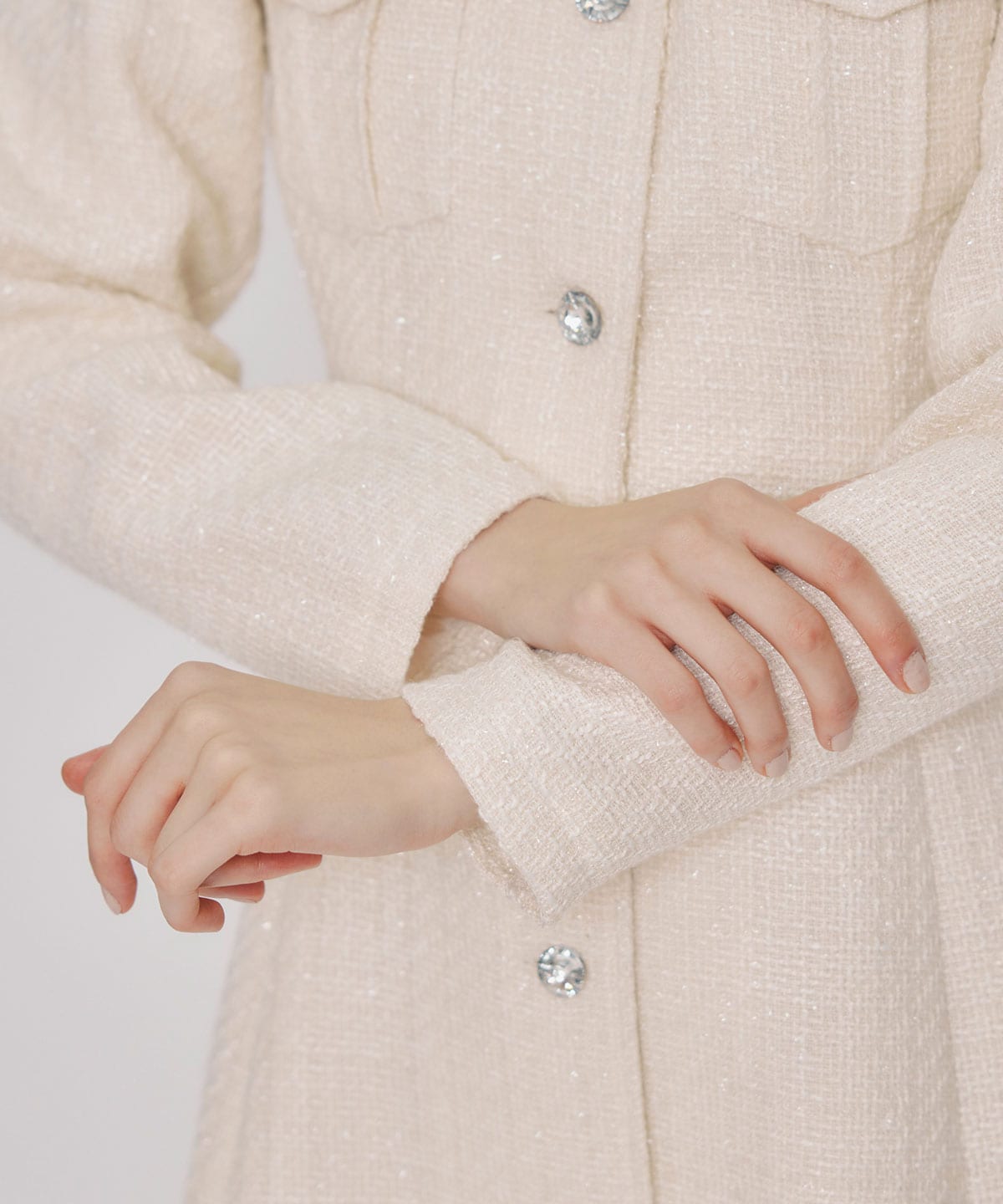 ビジューボタンファンシーツイードシャツミニワンピース