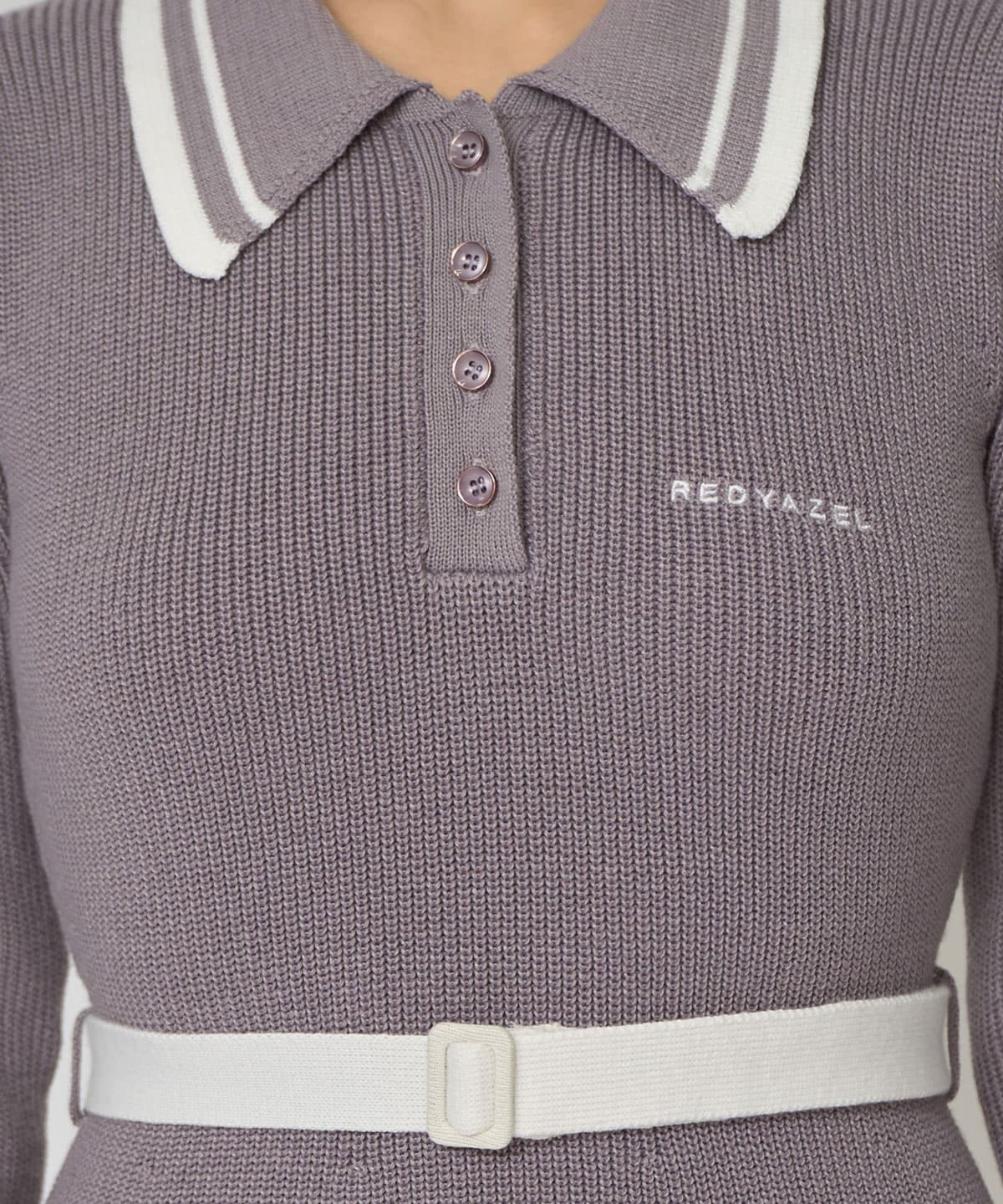 バイカラーポロニットロングスリーブミニワンピース