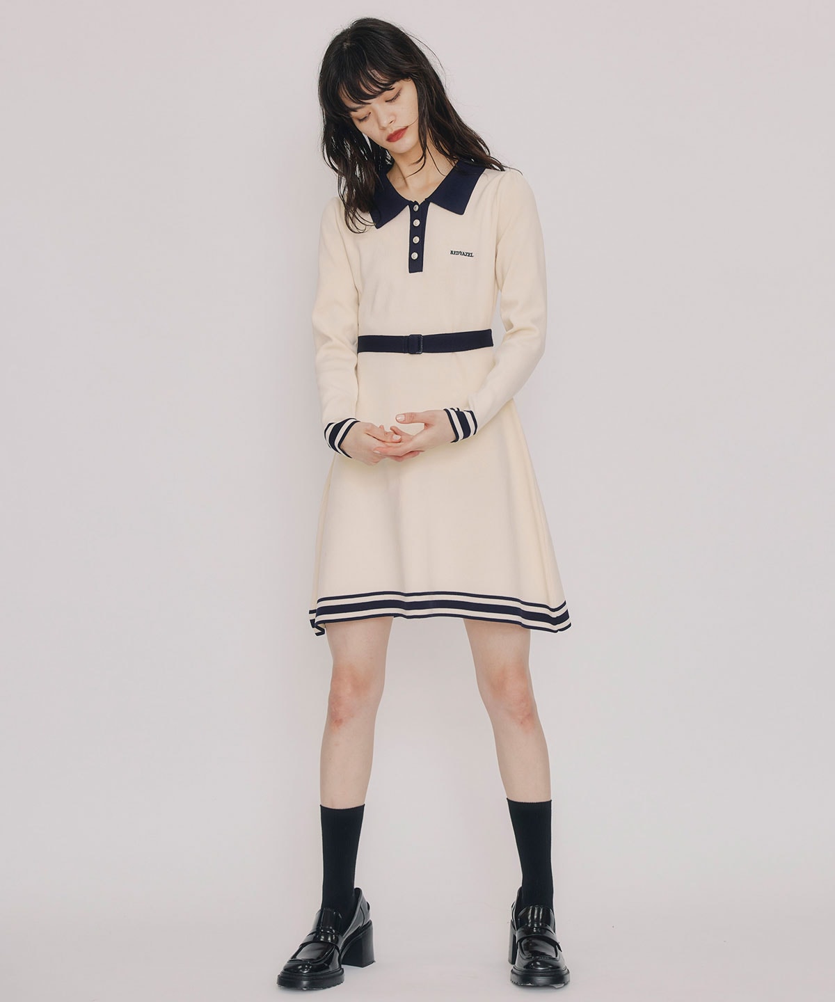 バイカラーポロニットミニワンピース