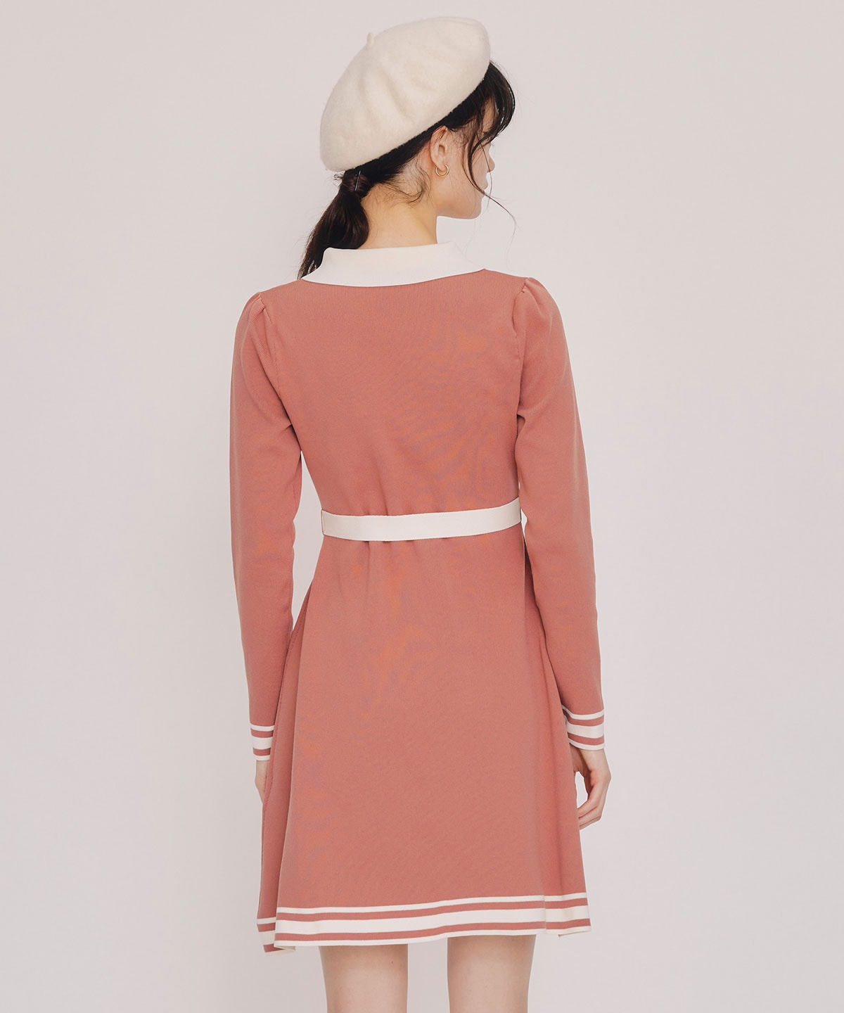 バイカラーポロニットミニワンピース