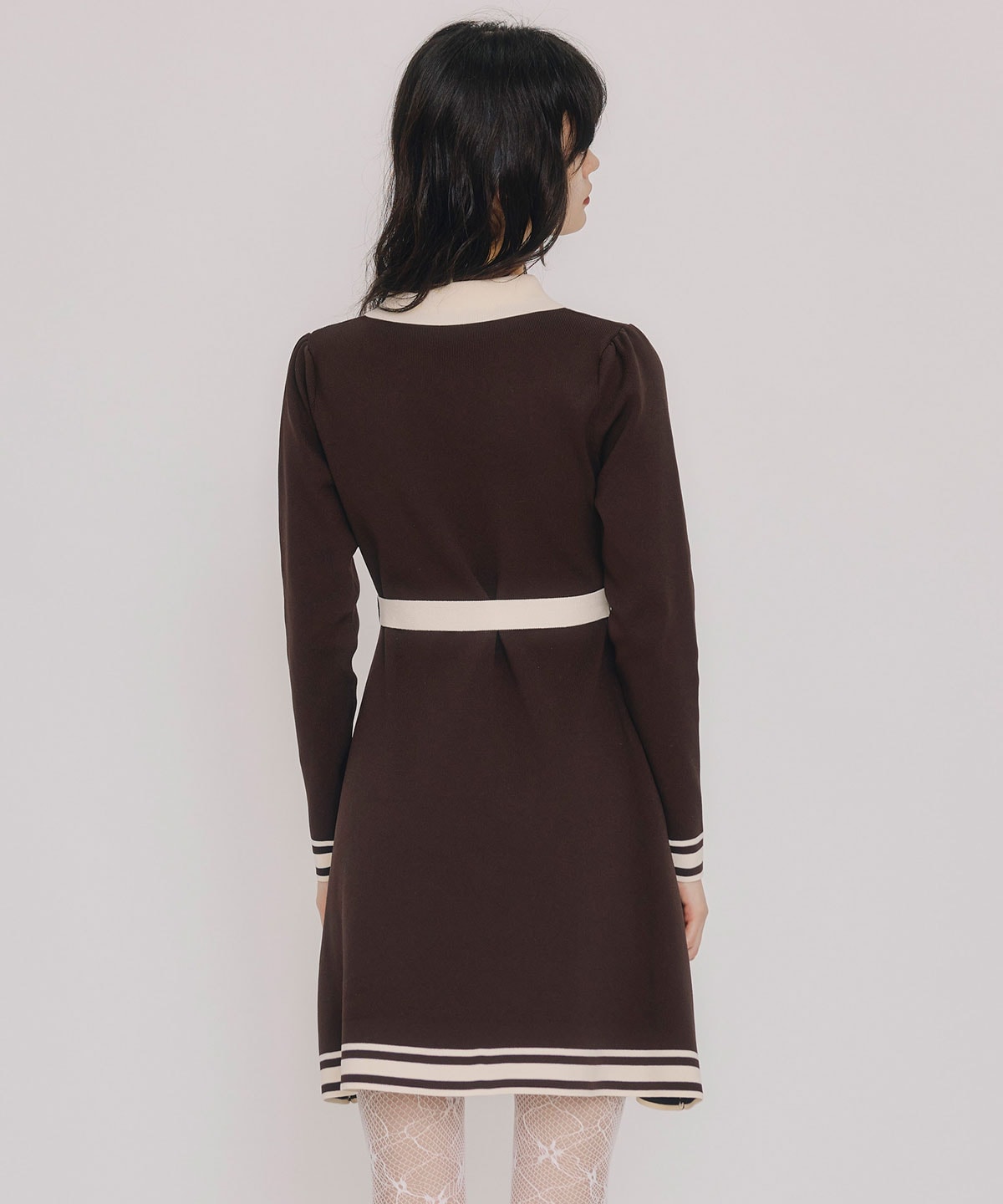 バイカラーポロニットミニワンピース