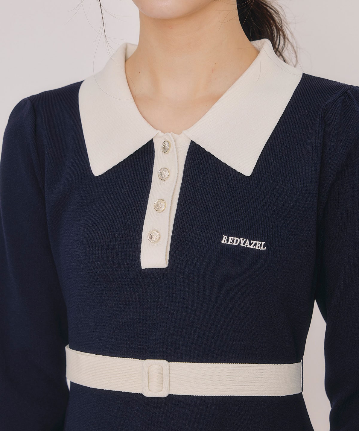 バイカラーポロニットミニワンピース