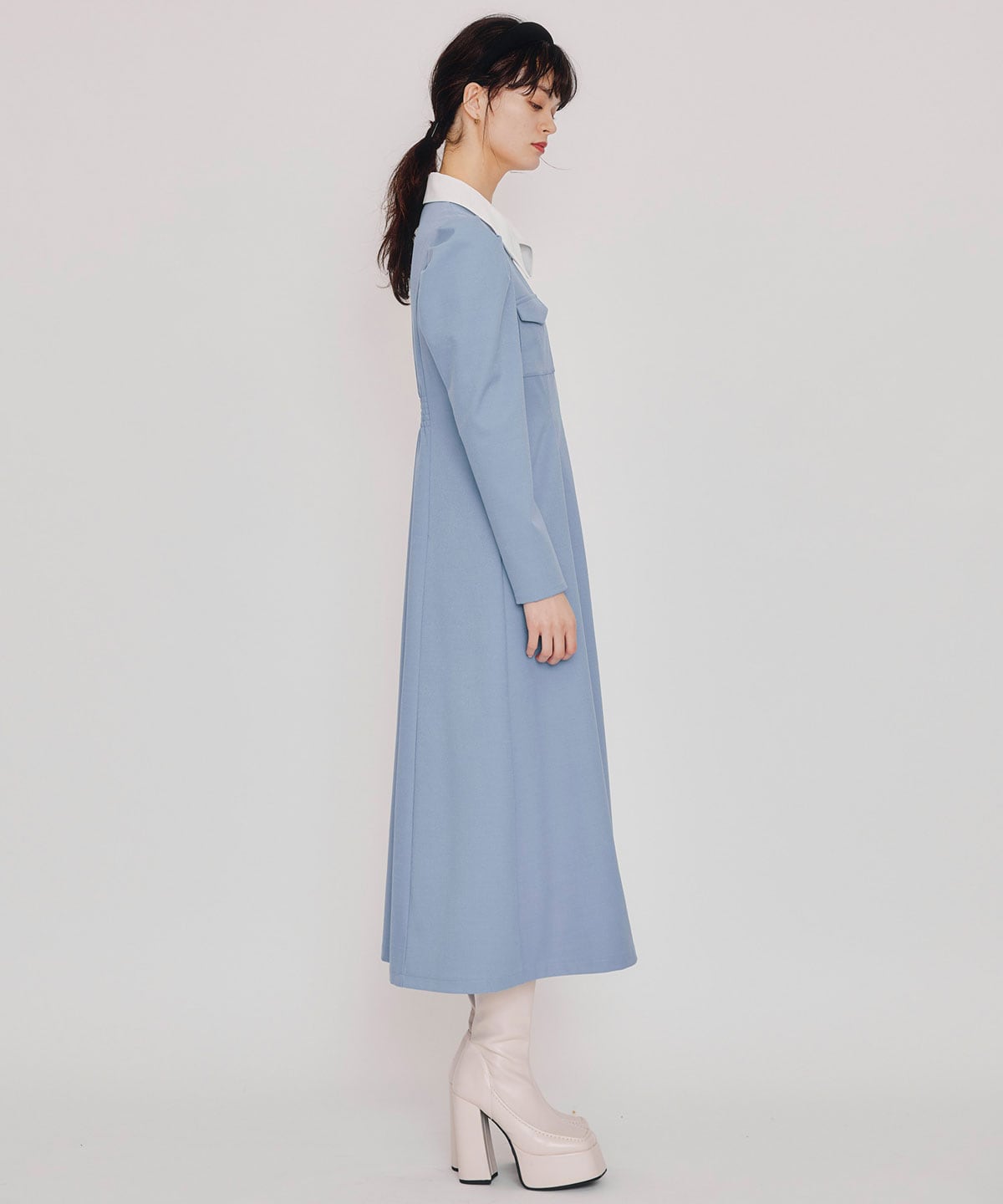 フロントZIPバイカラーロングワンピース