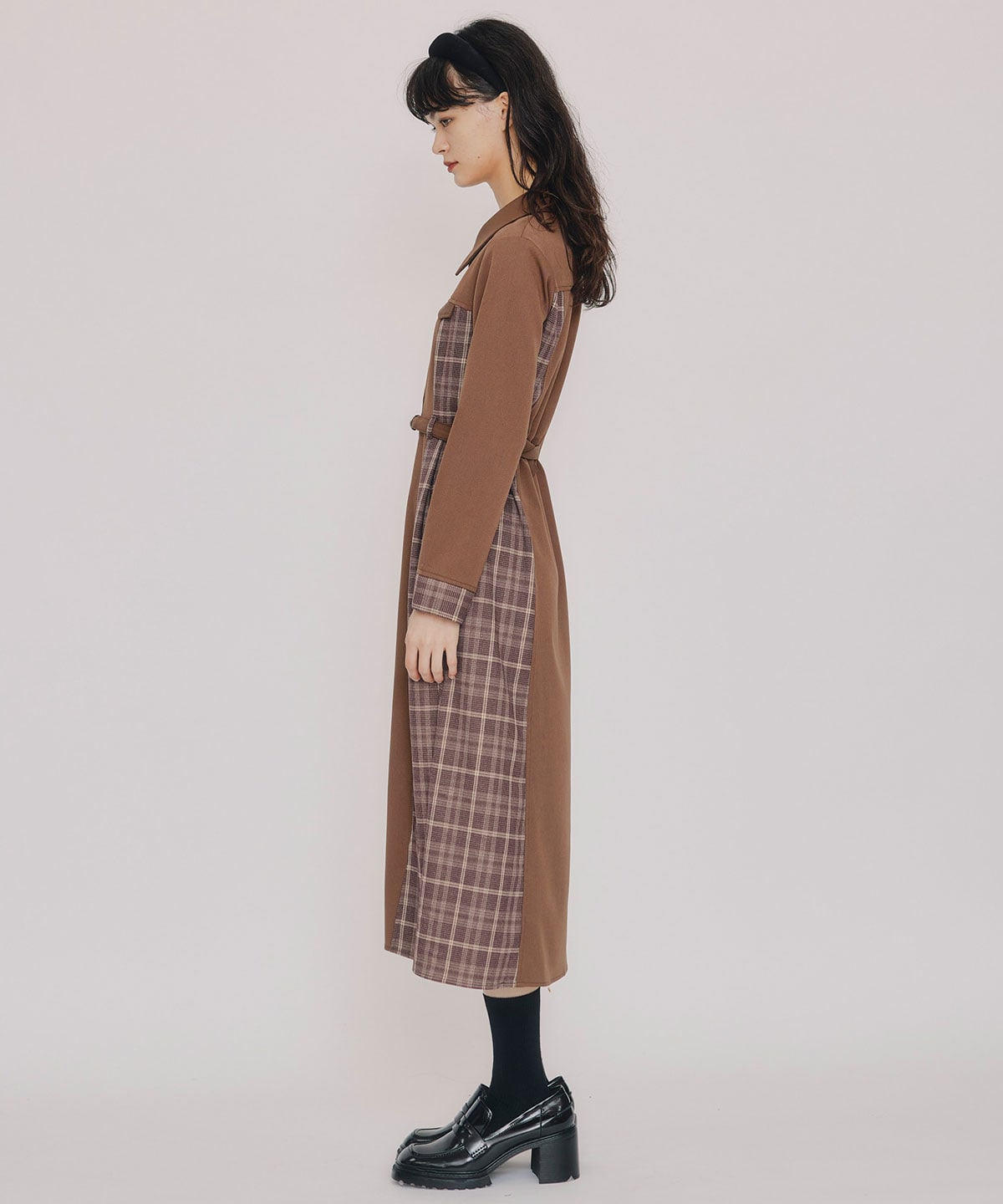 チェックパネルロングワンピース