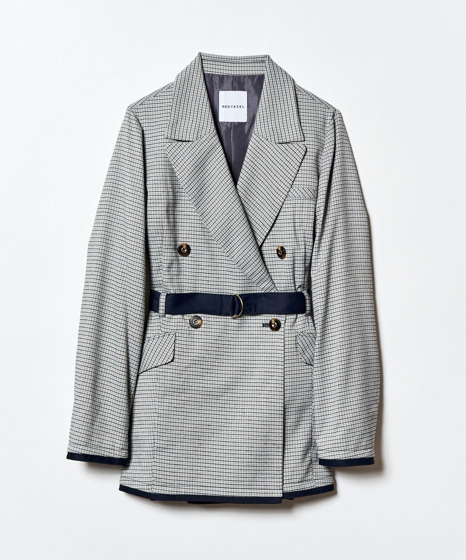 【セットアップ可能】グレンチェックダブルジャケット