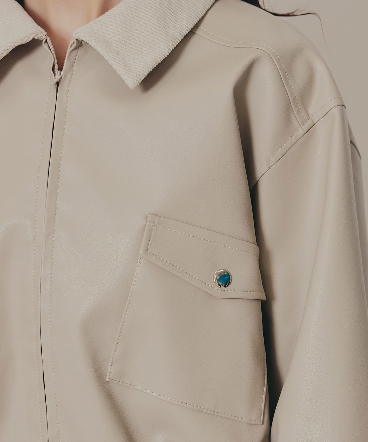 【セットアップ可能】フェイクレザージップブルゾン