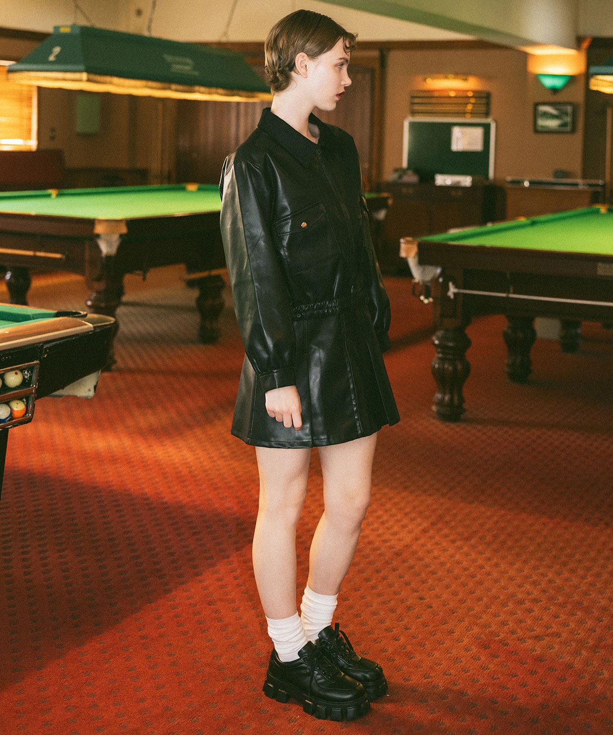 【セットアップ可能】フェイクレザージップブルゾン