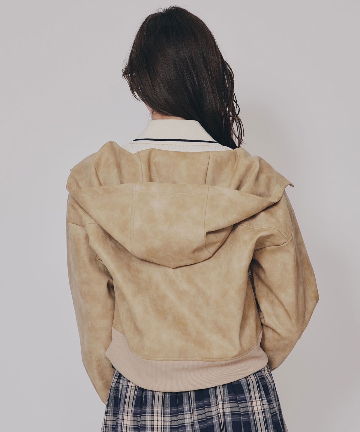 ヴィンテージライクレザーフーディブルゾン