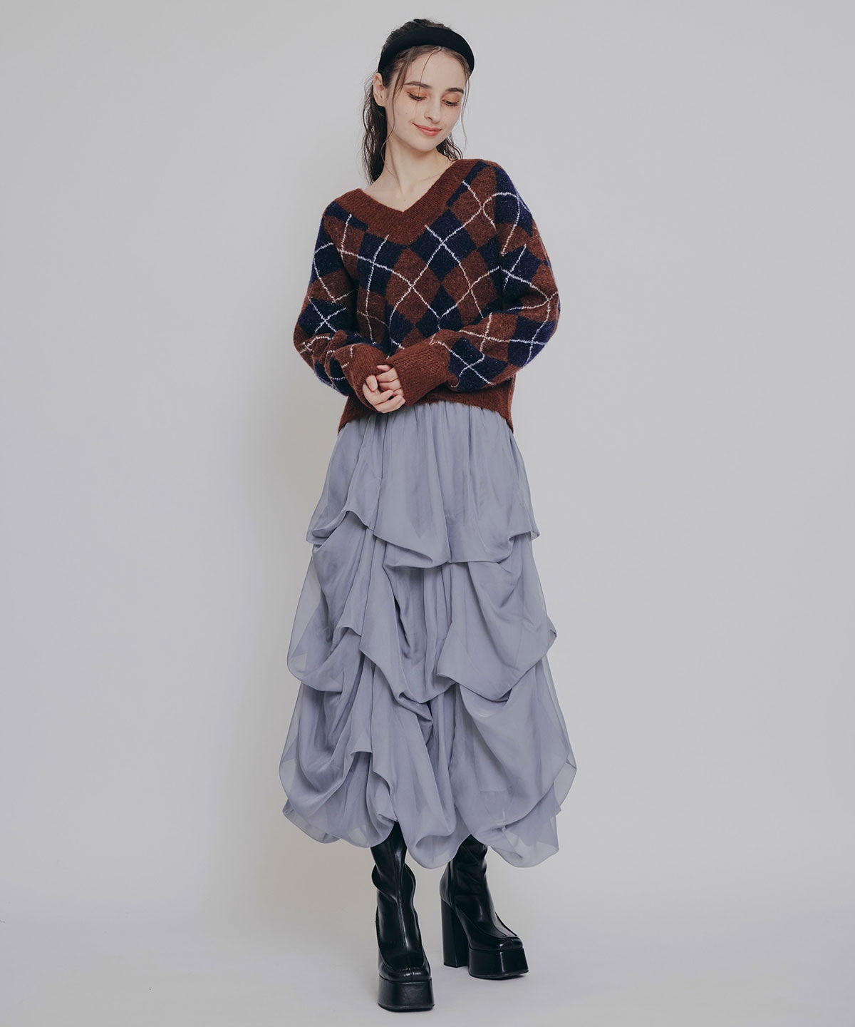 アーガイルVネックニットプルオーバー