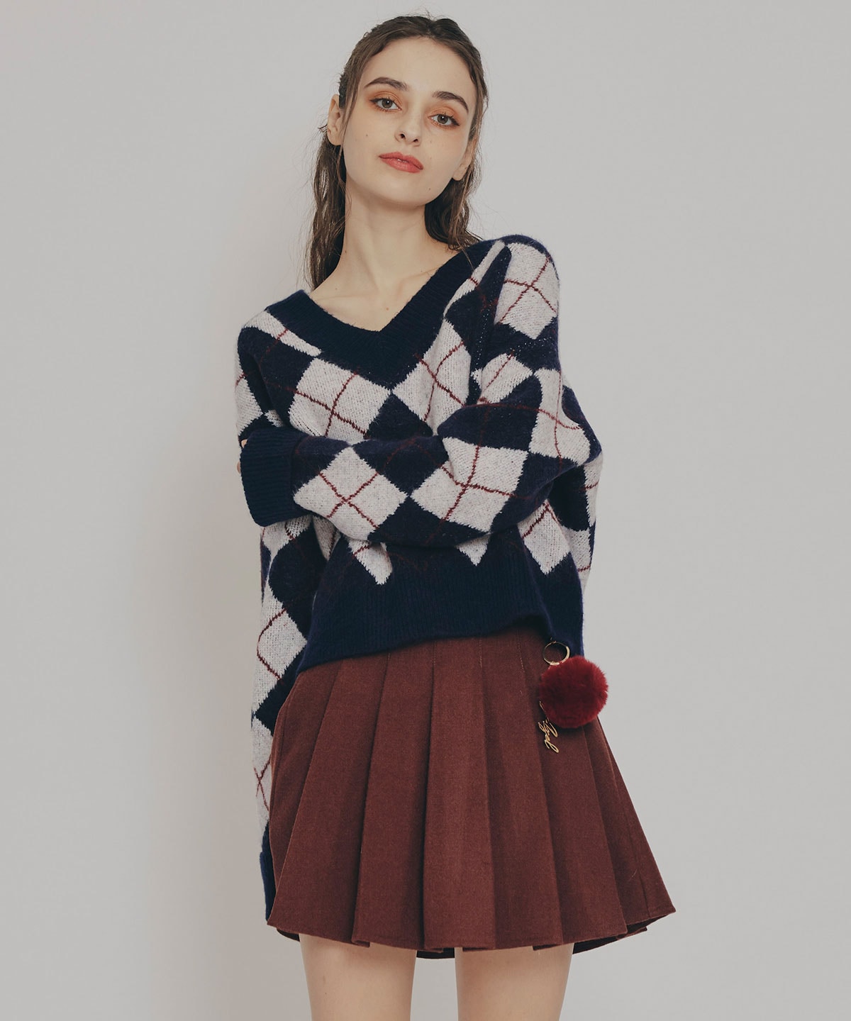 アーガイルVネックニットプルオーバー