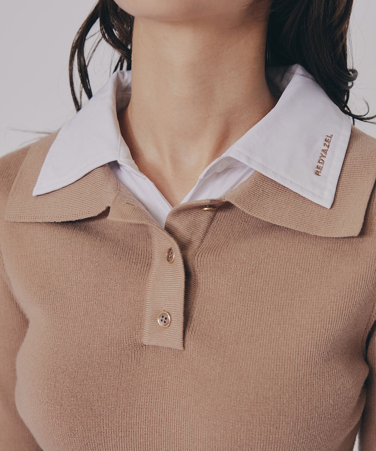 ダブルカラーポロニットトップス