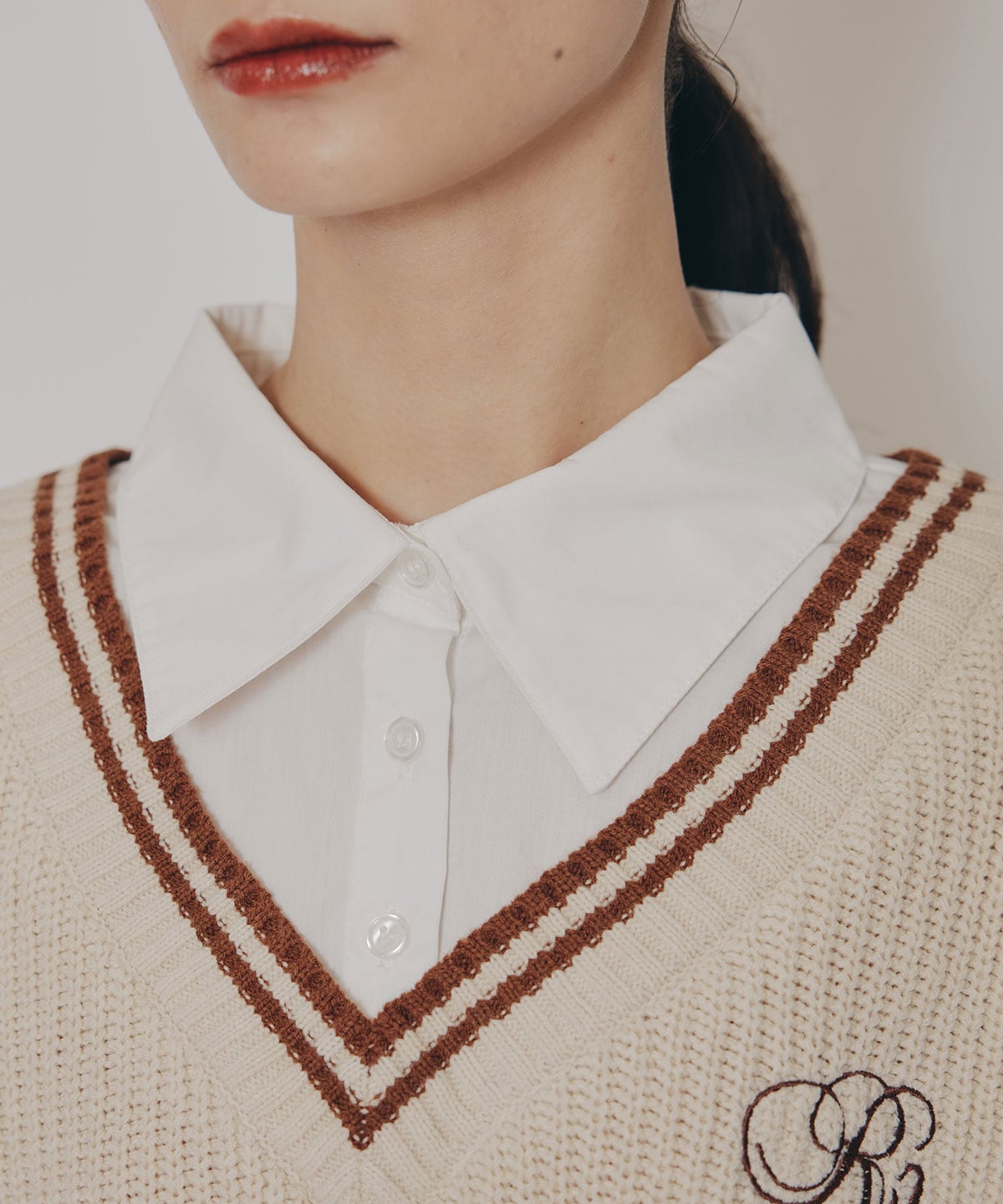 レイヤードシャツドッキングニットプルオーバー