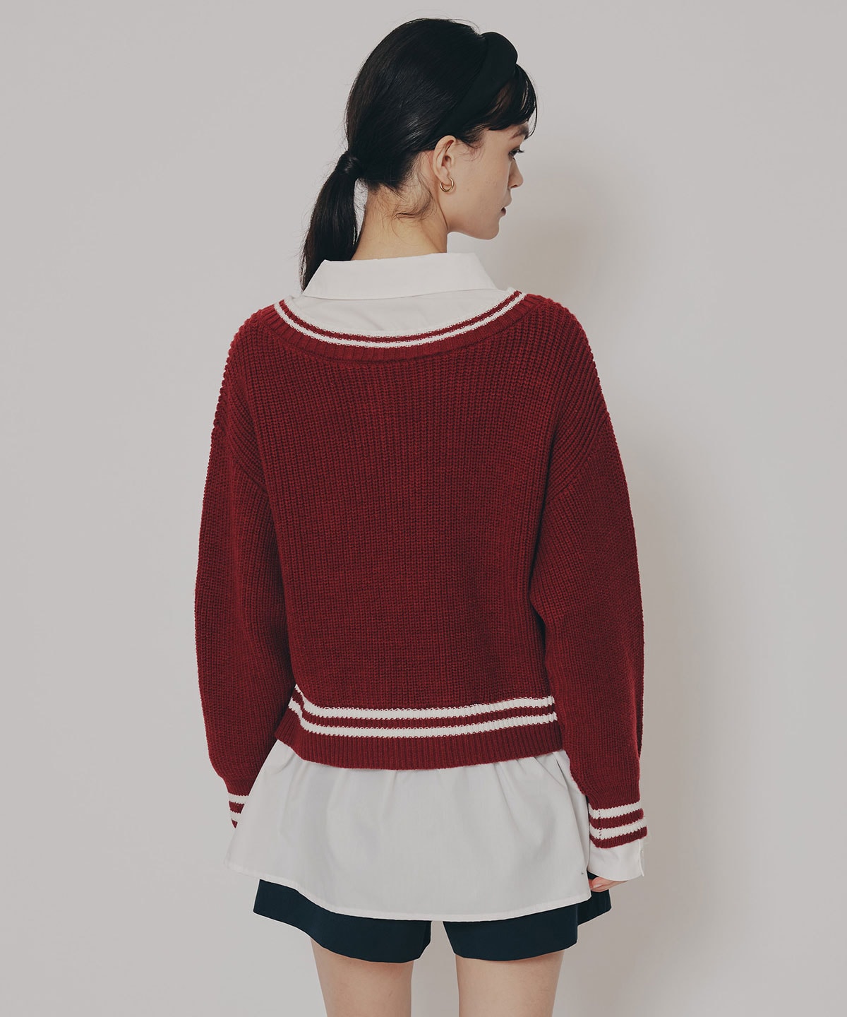 レイヤードシャツドッキングニットプルオーバー