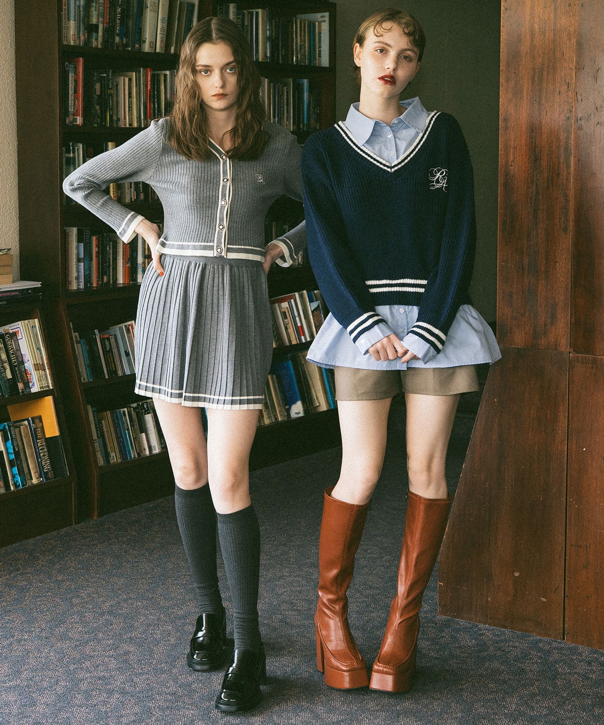 レイヤードシャツドッキングニットプルオーバー