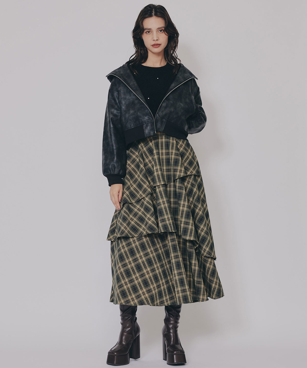 ビジューパフスリーブニットトップス