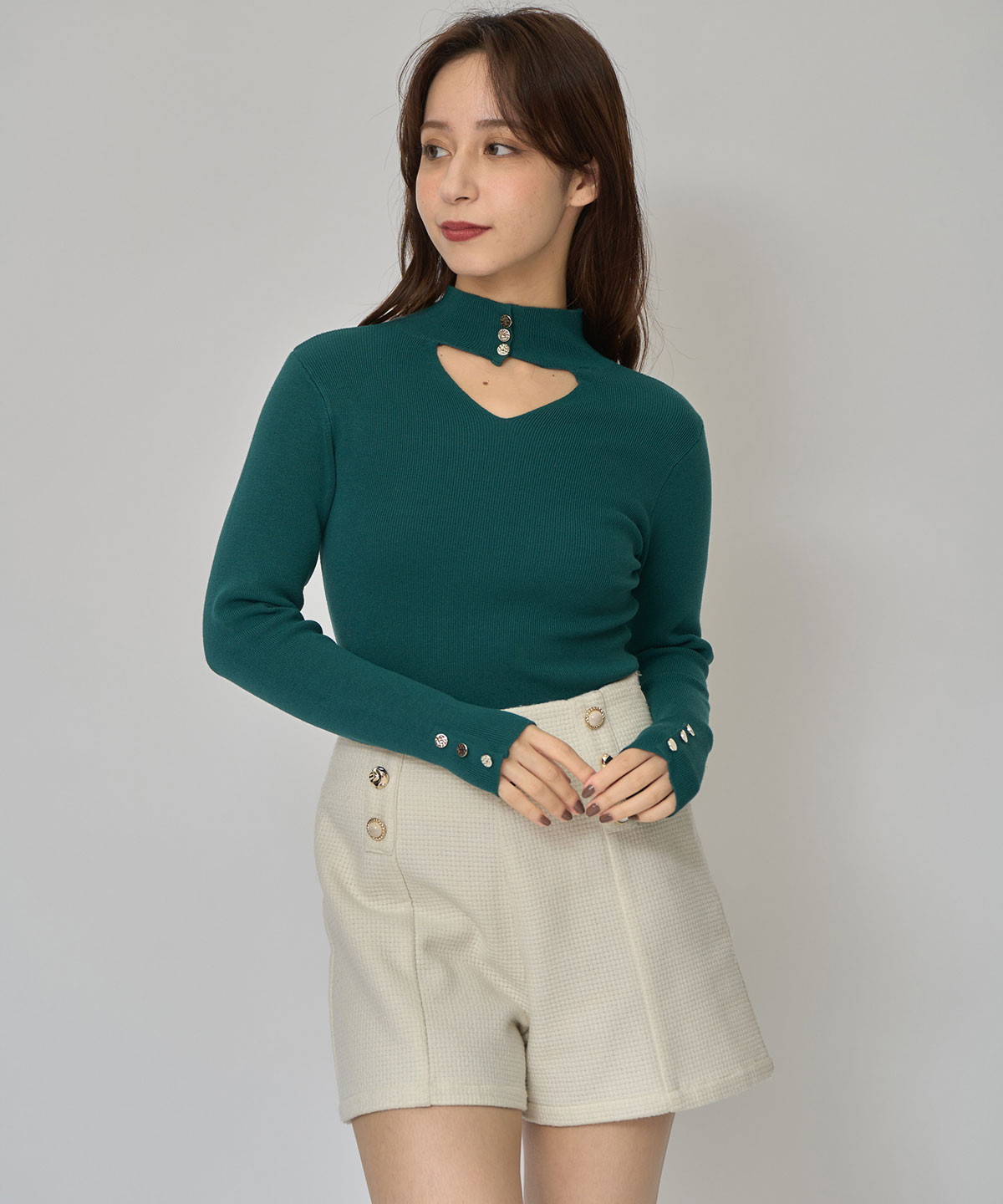 2WAYハイネックボタンニットトップス