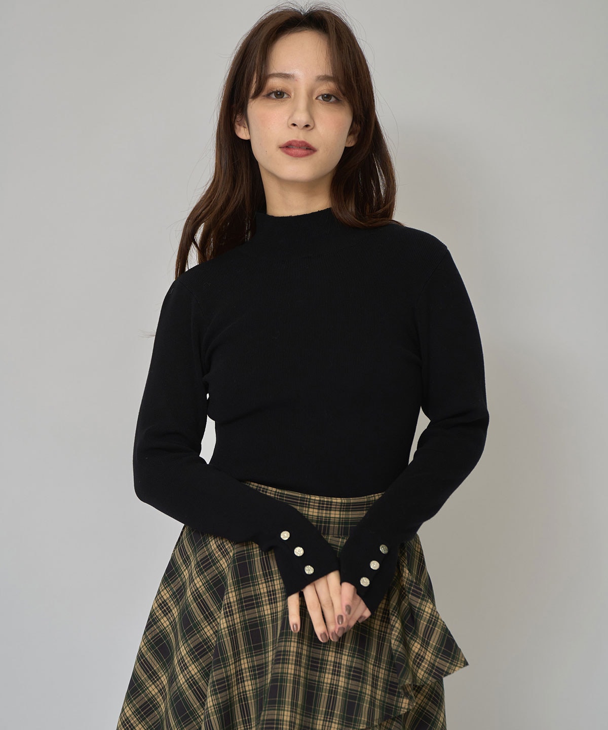 2WAYハイネックボタンニットトップス