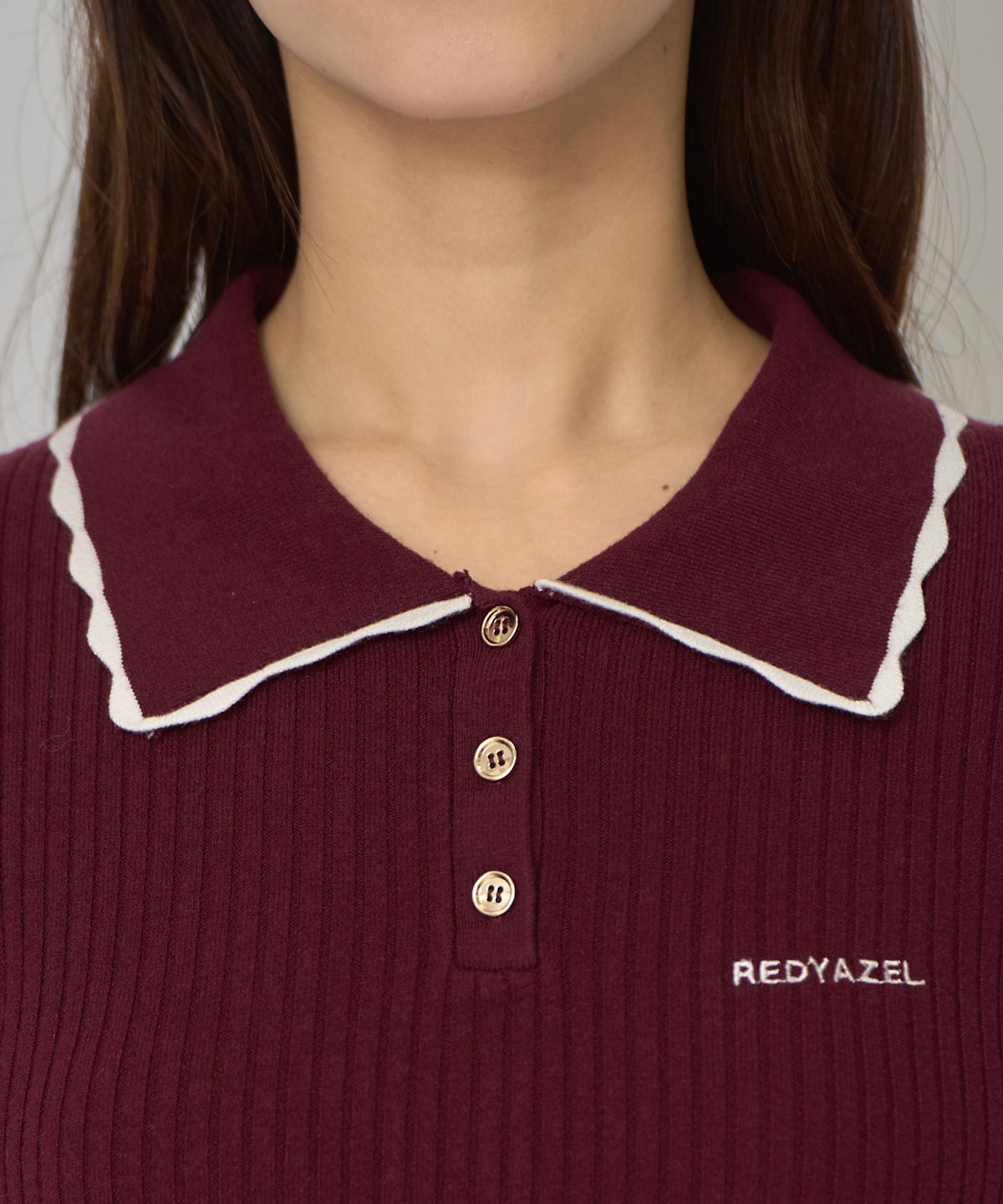 スカラカラーポロニットプルオーバー