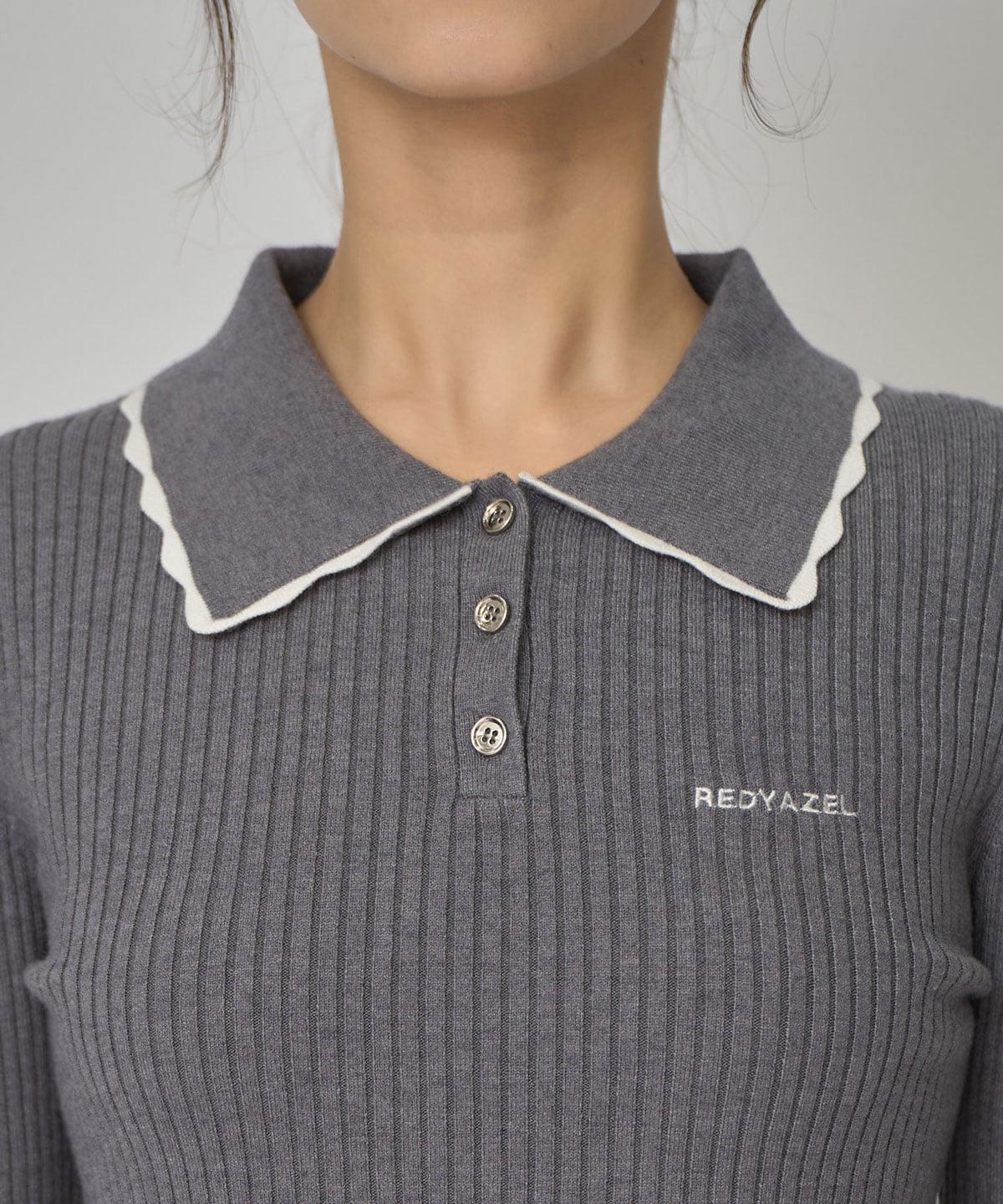 スカラカラーポロニットプルオーバー