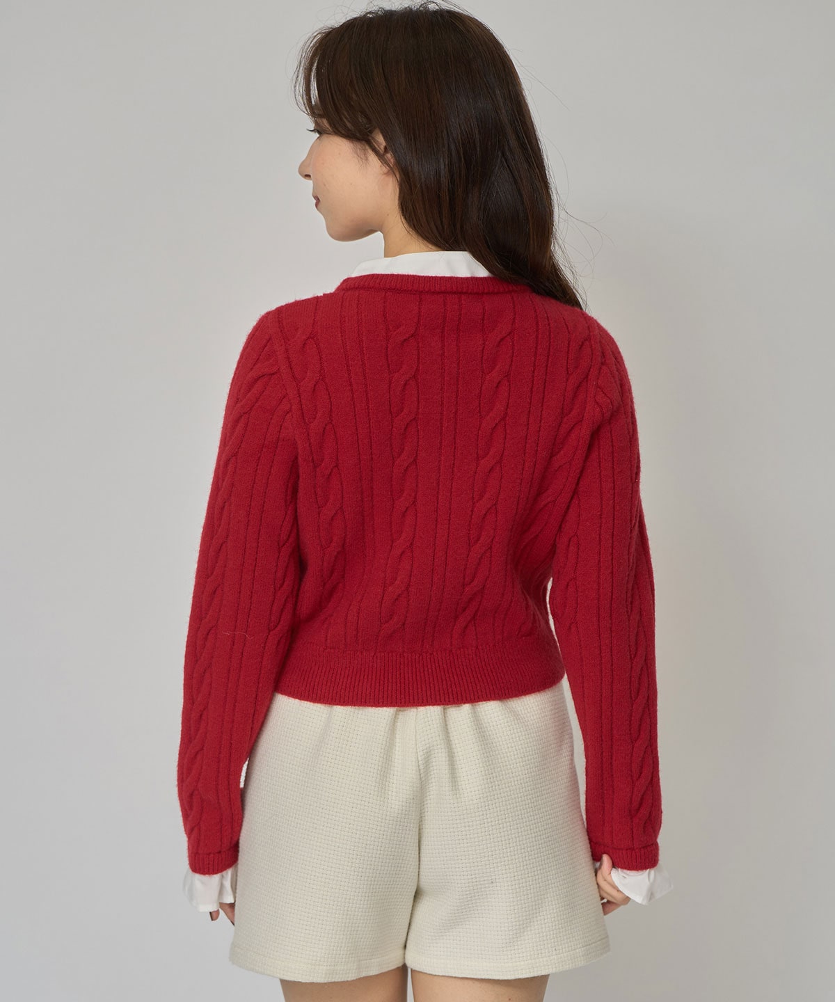 ボウタイケーブルニットプルオーバー